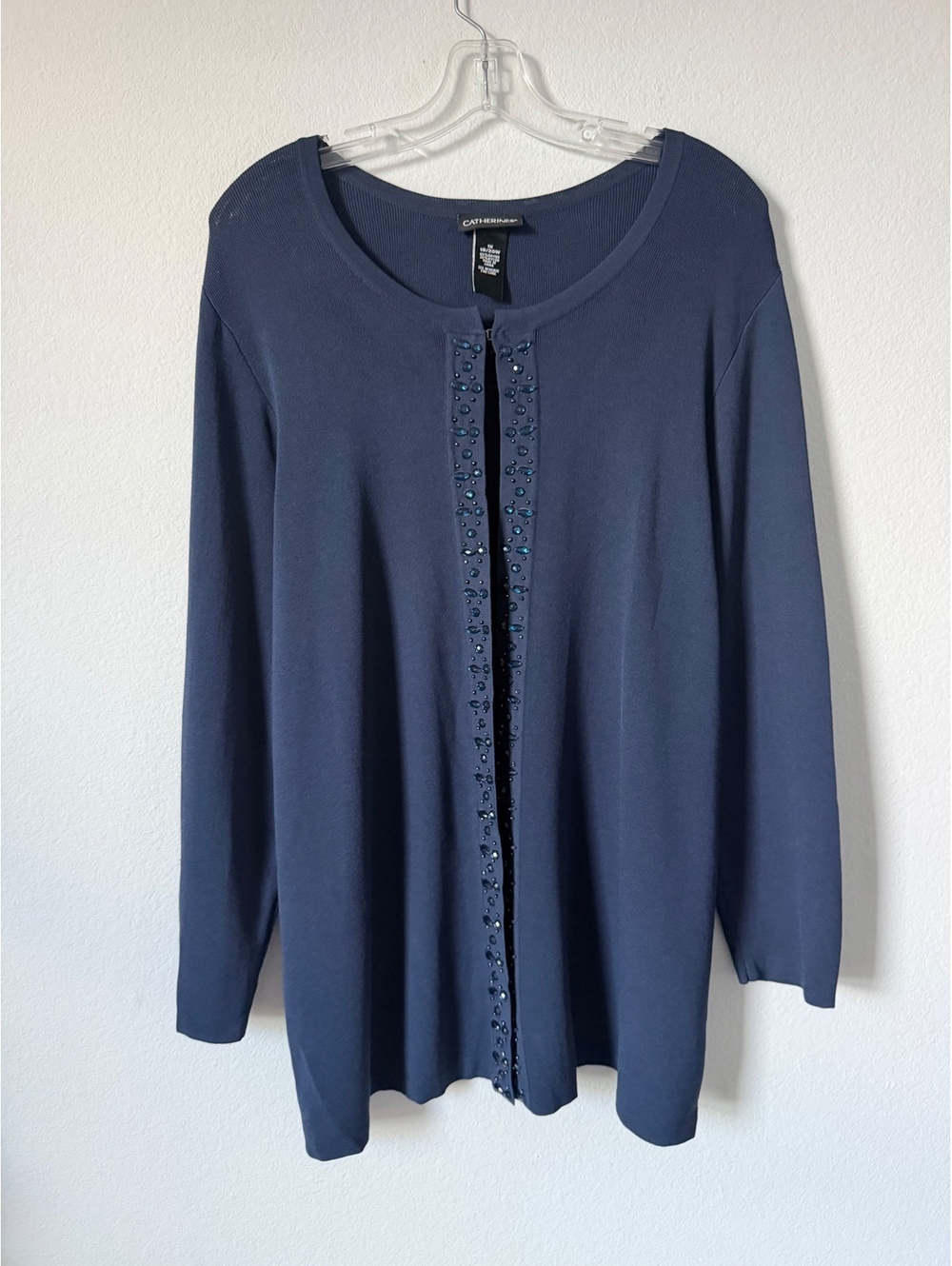 Catherines Navy Blue Long Sleeve Embellished Open Front Cardigan Sweater Size 1X